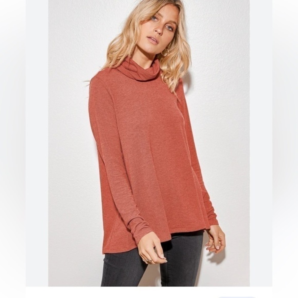 Lulus Good Habits Rusty Rose Turtleneck Long Sleeve Top Women’s Size Small